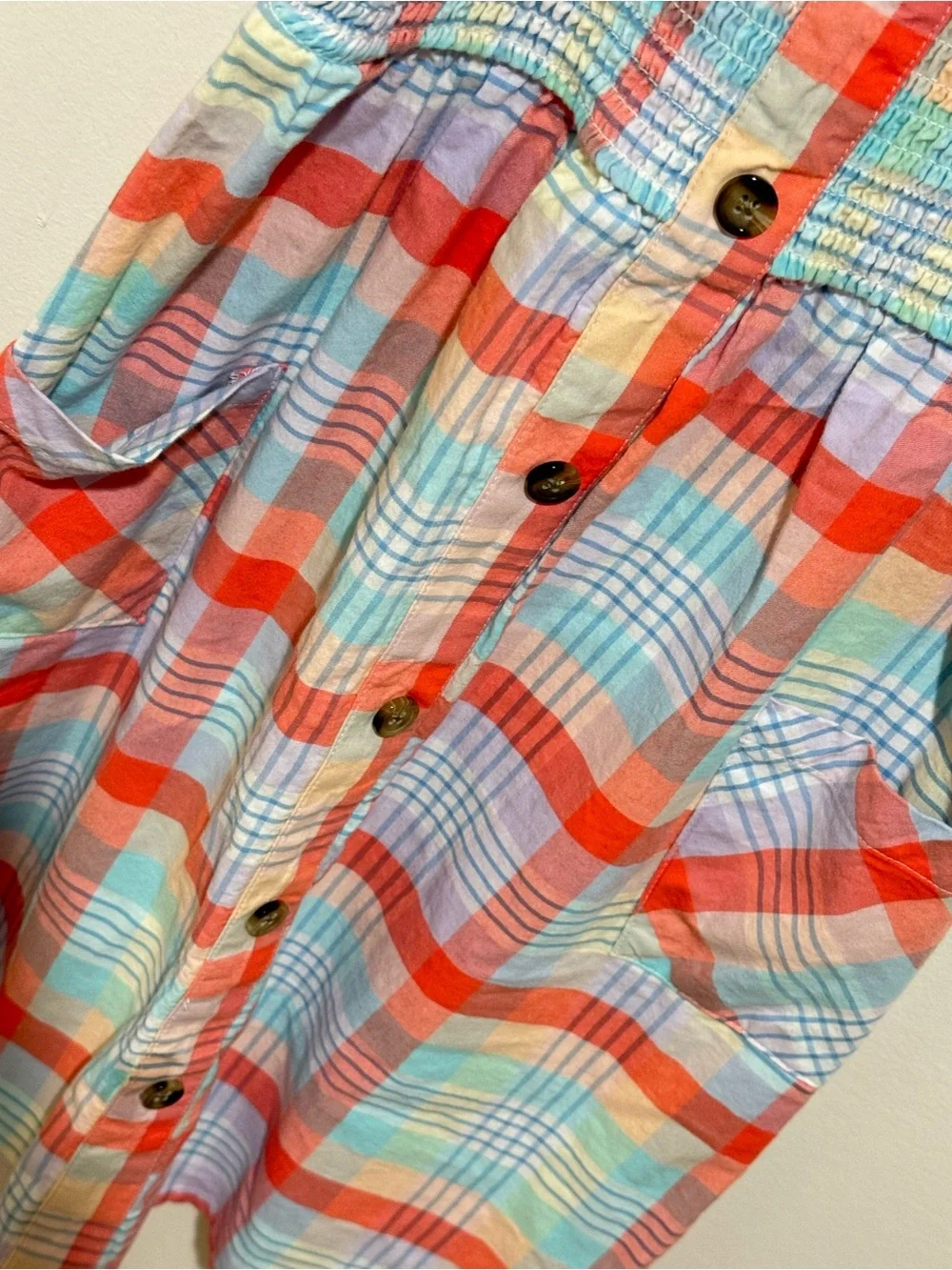 wonder nation Red Multi-Color Plaid Puff Sleeve Button-Front Dress